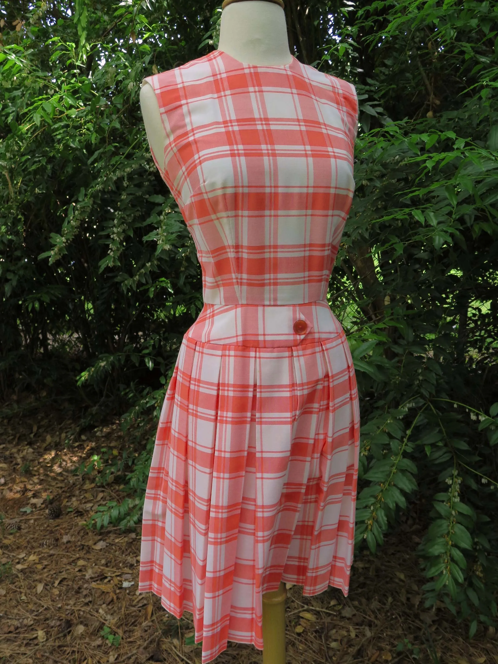 60s Orange Plaid Scooter Dress - sm