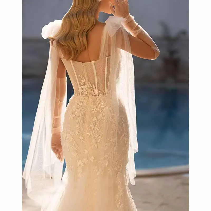 A-Line Princess Off-the-Shoulder Sweep Train Tulle Wedding Dresses