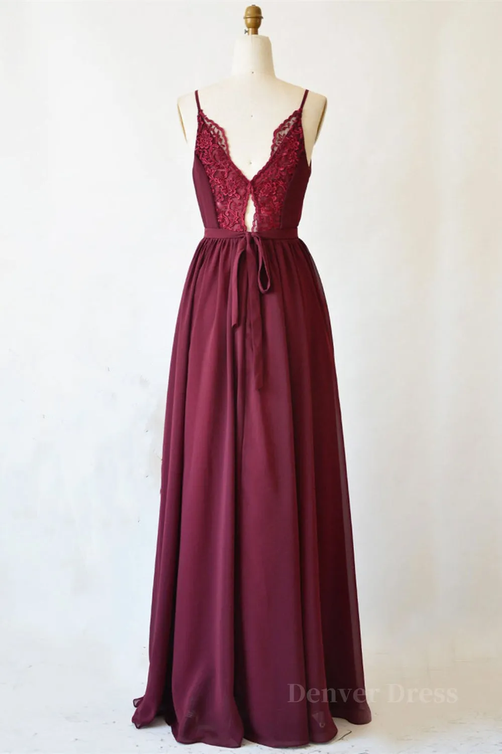 A Line V Neck Burgundy Long Prom Dress with Lace Back V Neck Burgundy Formal Evening Dress Burgundy Bridesmaid Dress