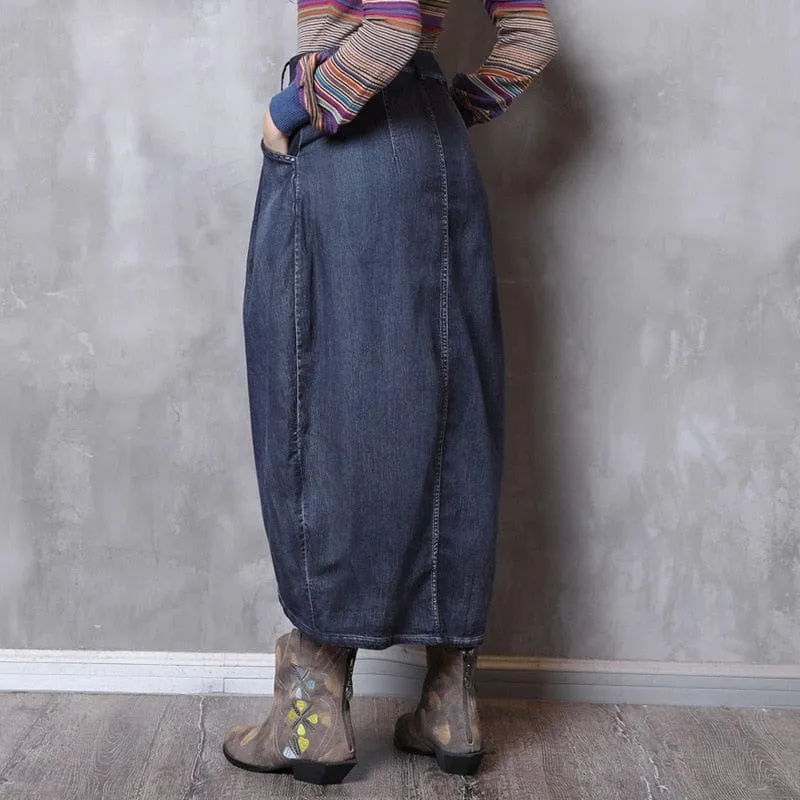 Asymmetrical High Waist Denim Skirt