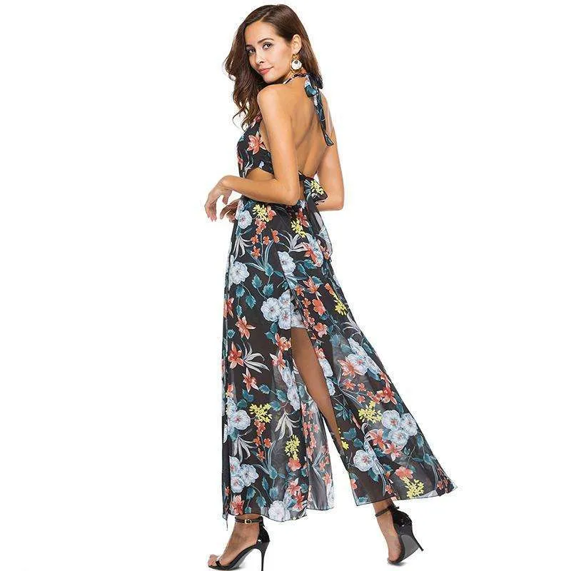 Backless Floral Long Dress