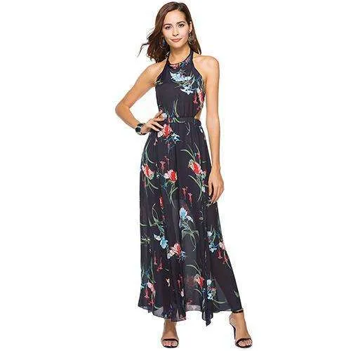 Backless Floral Long Dress