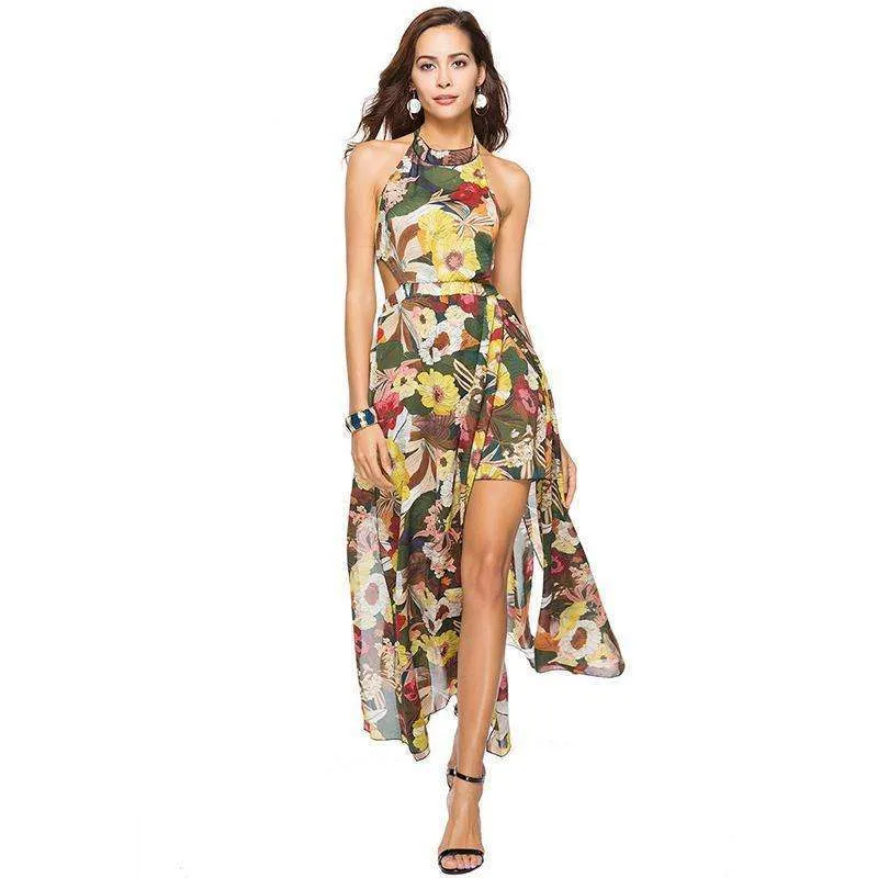 Backless Floral Long Dress