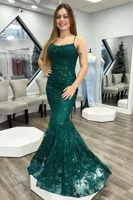 Backless Mermaid Green Lace Long Prom Dress, Mermaid Green Formal Dress, Green Lace Evening Dress A1772