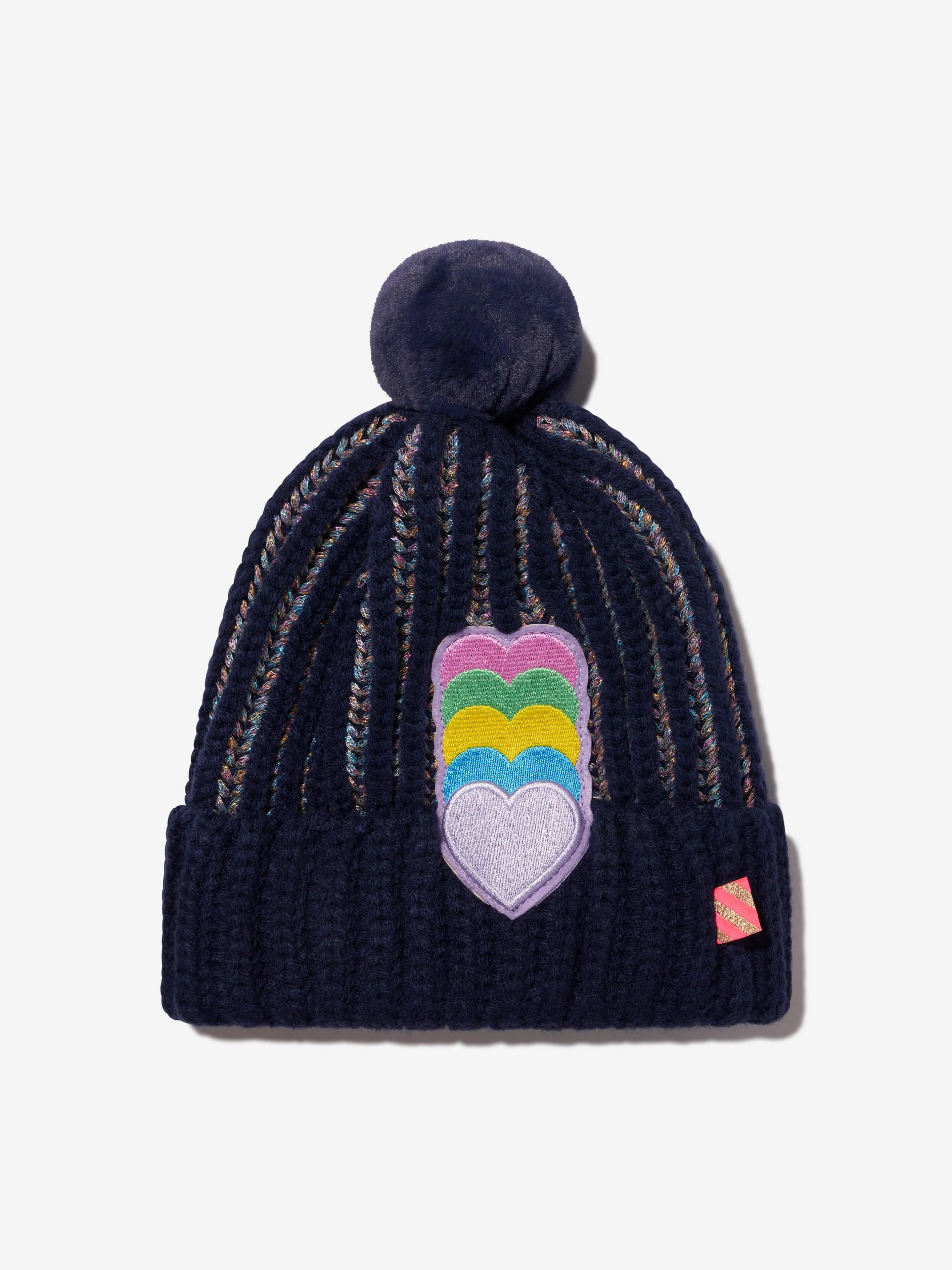 Billieblush Girls Hearts Bobble Hat in Navy