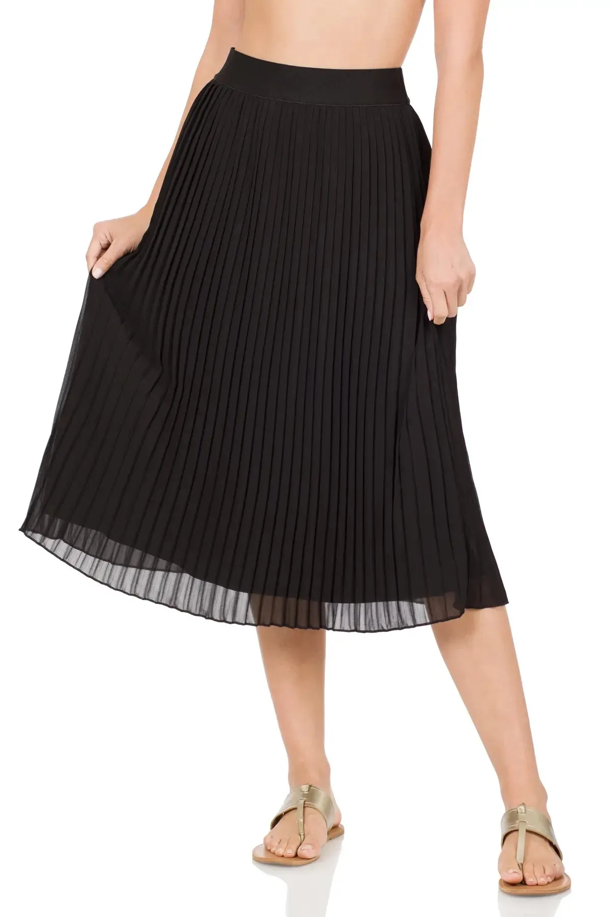 Black Chiffon Pleated Midi Skirt