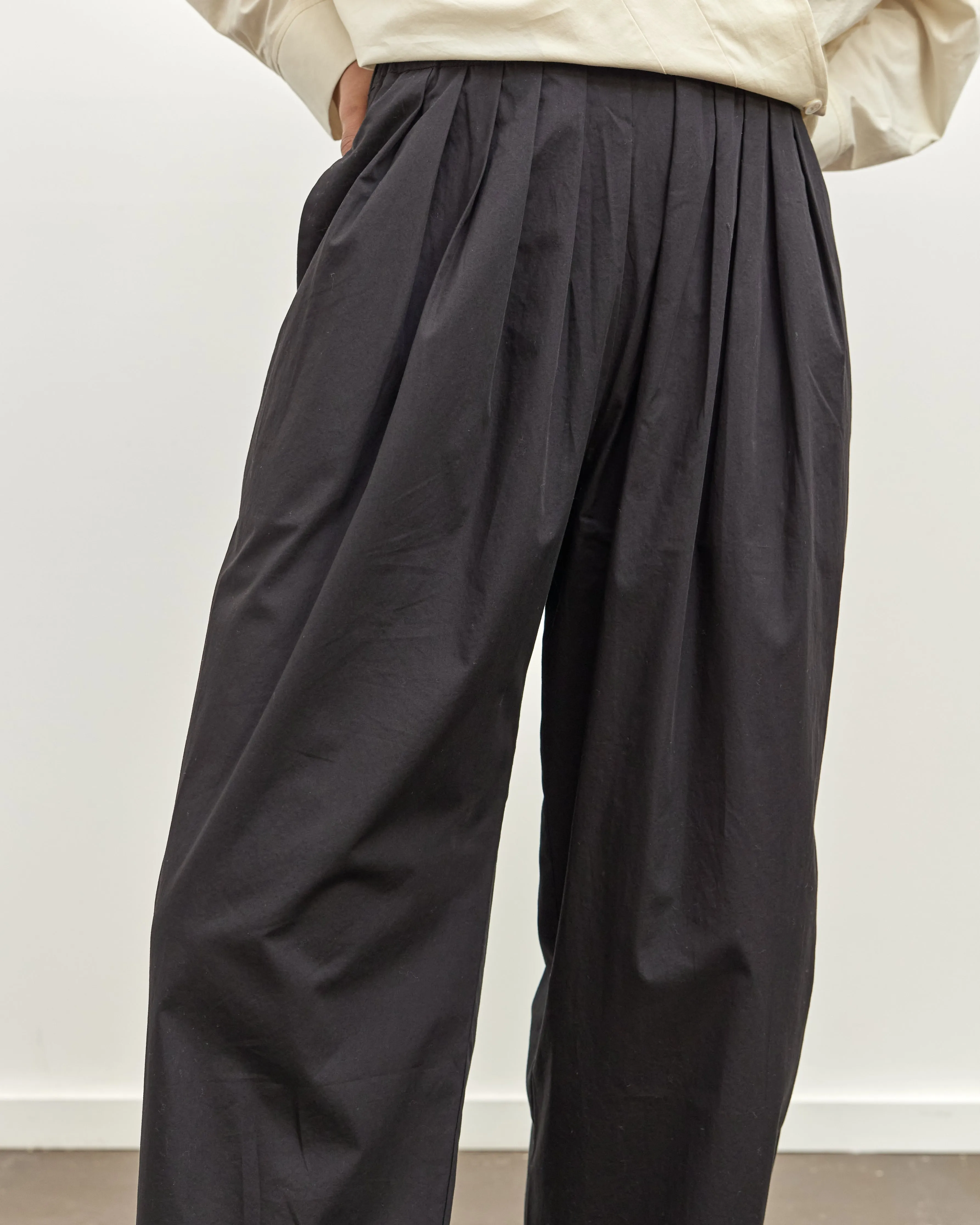 Black Crane Straight Draped Pants, Black