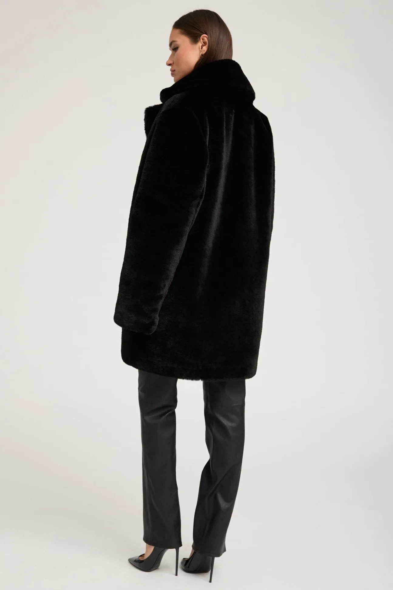 Black Faux Fur Short Classic Coat