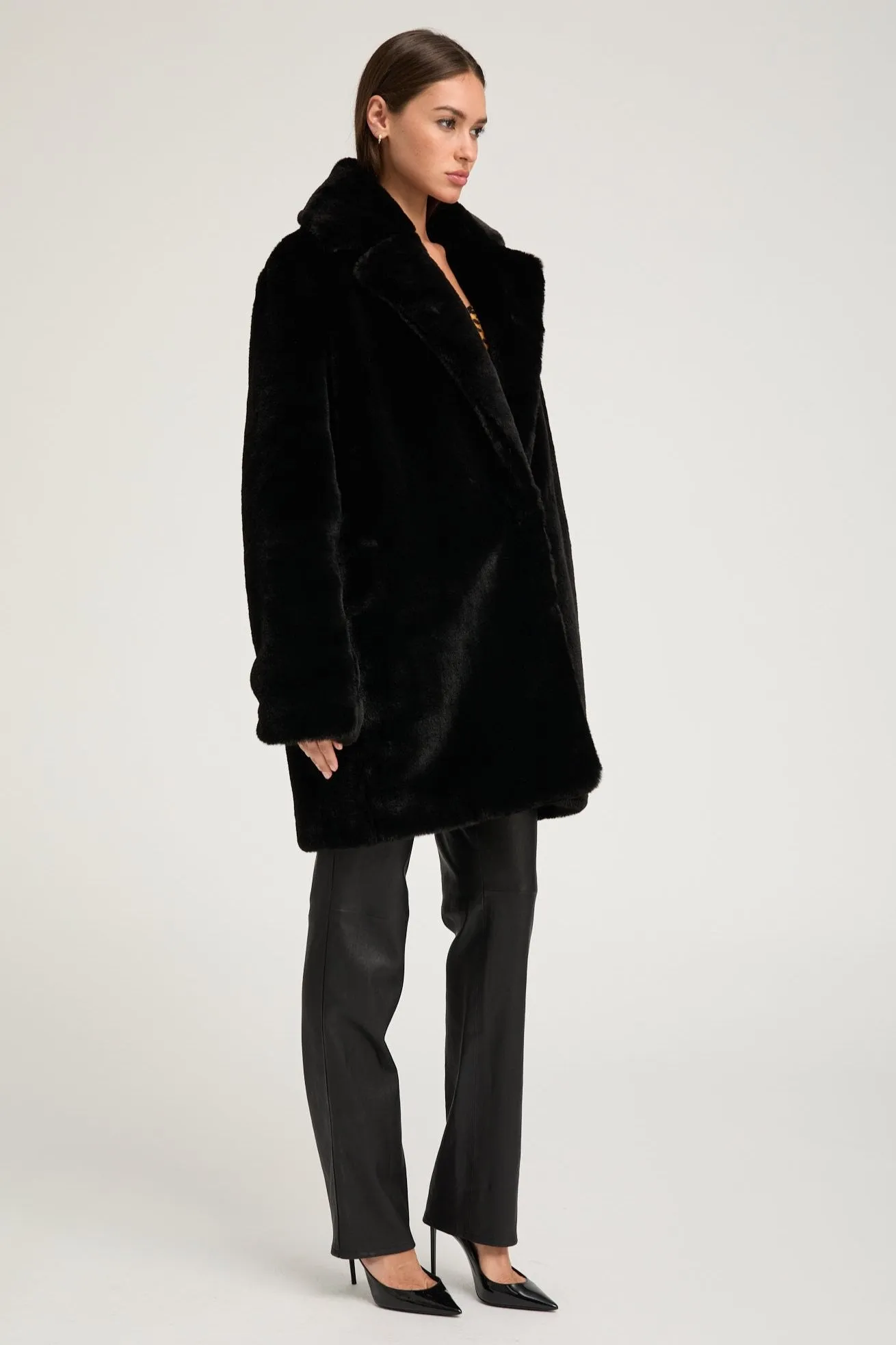 Black Faux Fur Short Classic Coat