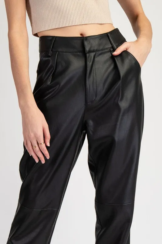 Black Pleather Straight Pants