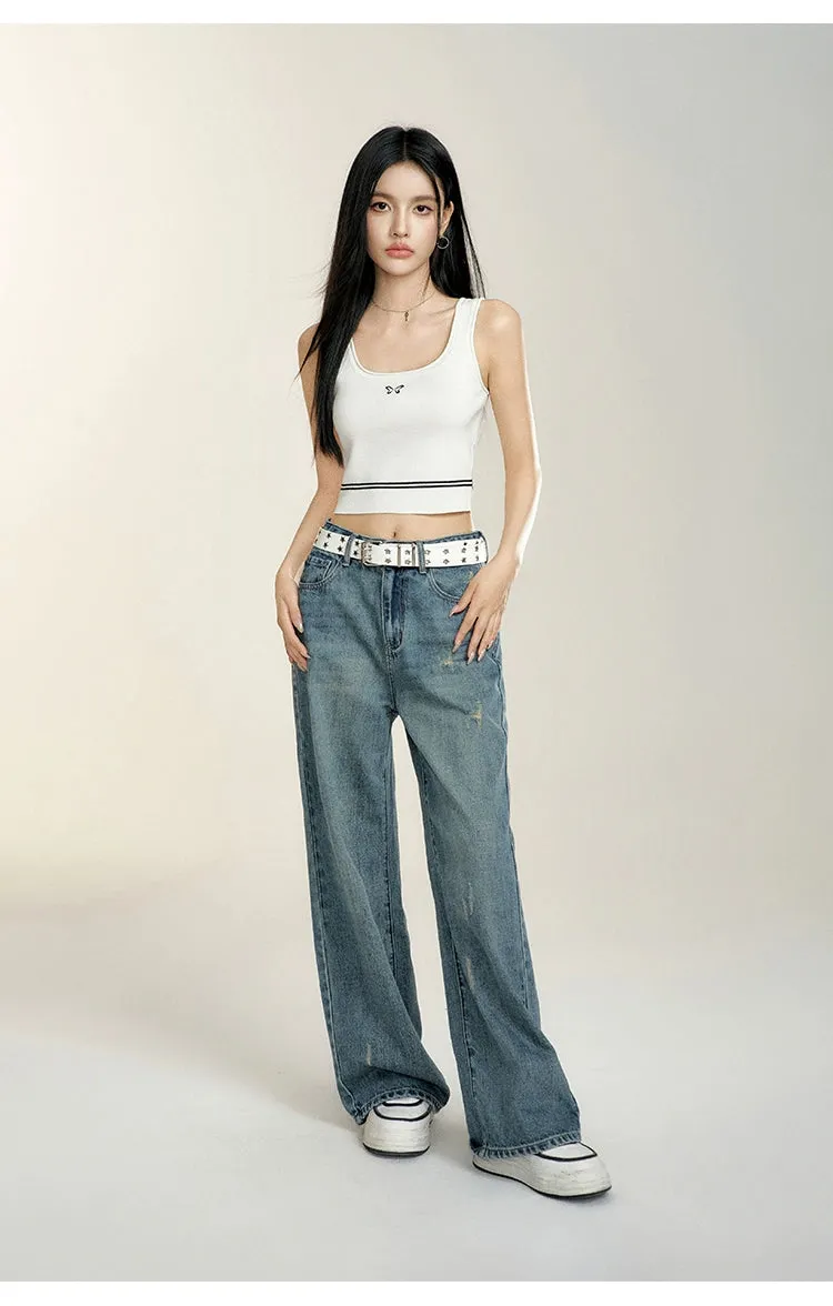 Blue High-waisted Wide-leg Jeans