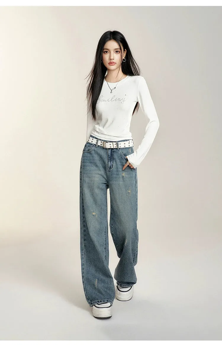 Blue High-waisted Wide-leg Jeans