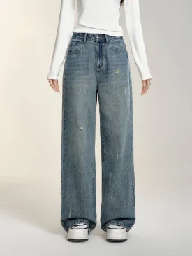 Blue High-waisted Wide-leg Jeans