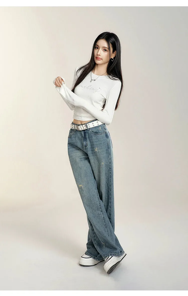 Blue High-waisted Wide-leg Jeans