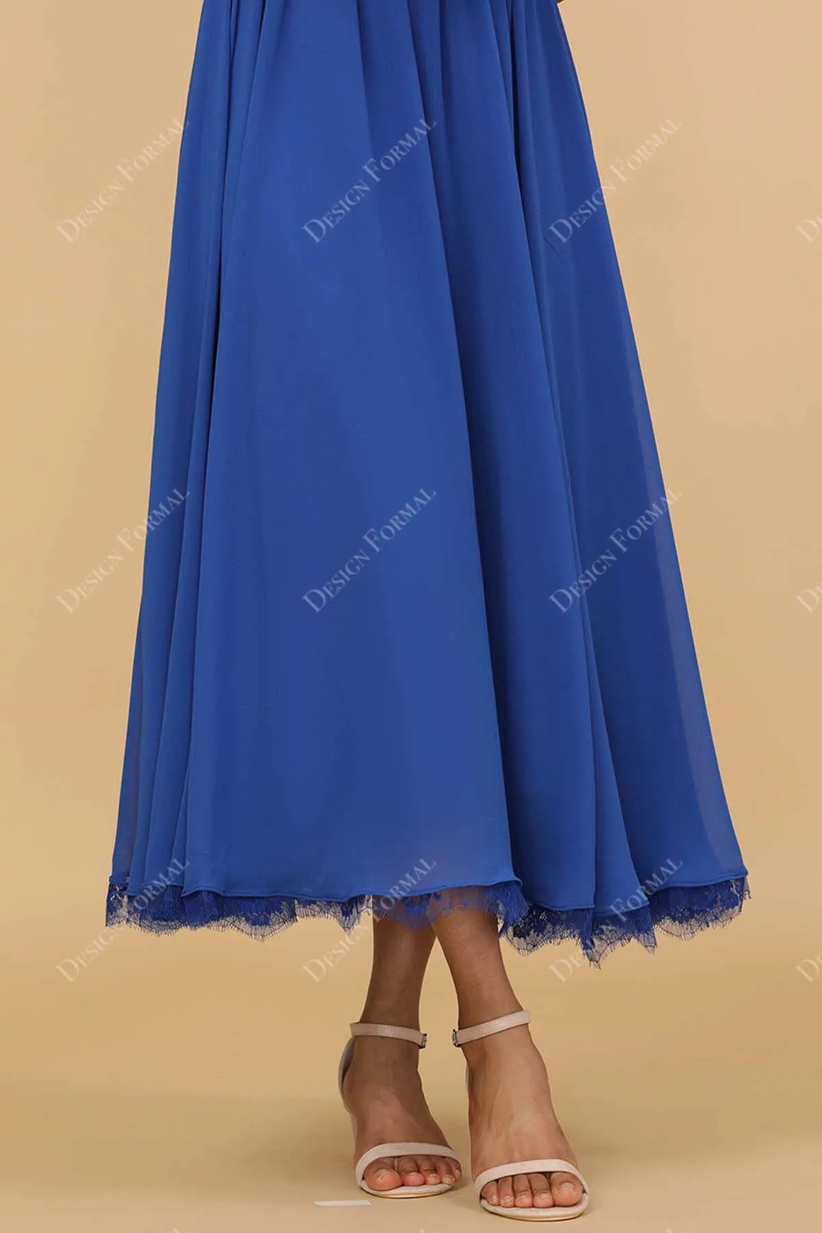 Blue V-neck Ankle Length Chiffon Custom Formal Dress