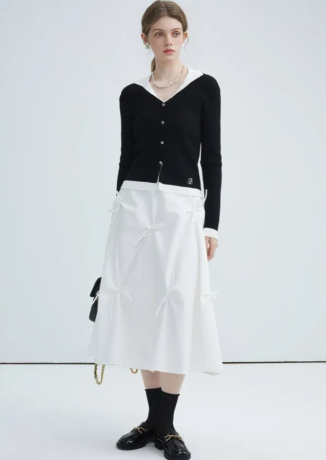 BOW PRESS SKIRT HIGH WAIST A LINE SKIRT