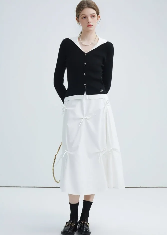 BOW PRESS SKIRT HIGH WAIST A LINE SKIRT