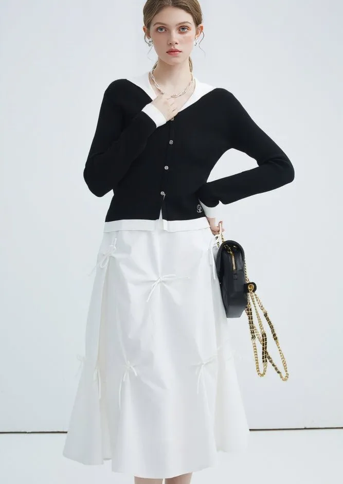 BOW PRESS SKIRT HIGH WAIST A LINE SKIRT