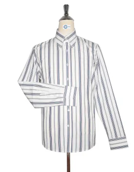 Button Down Shirt - White, Navy Blue and Red Stripe Shirt