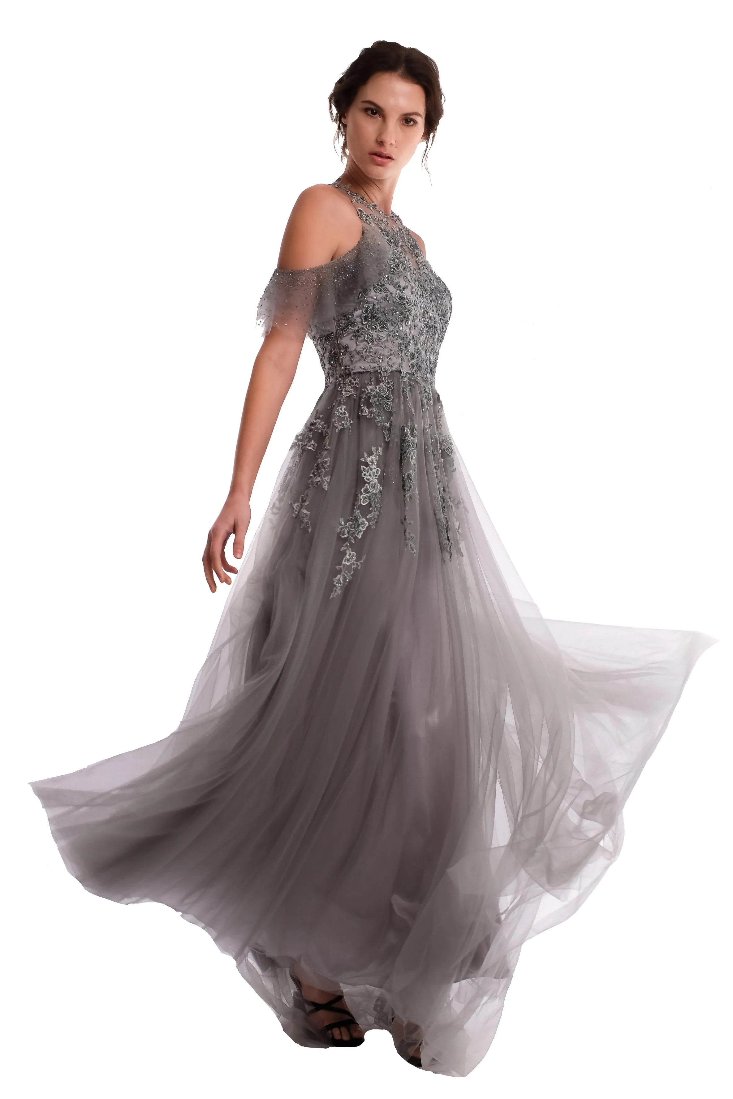 Chrissy Lace Pleated Chiffon Gown