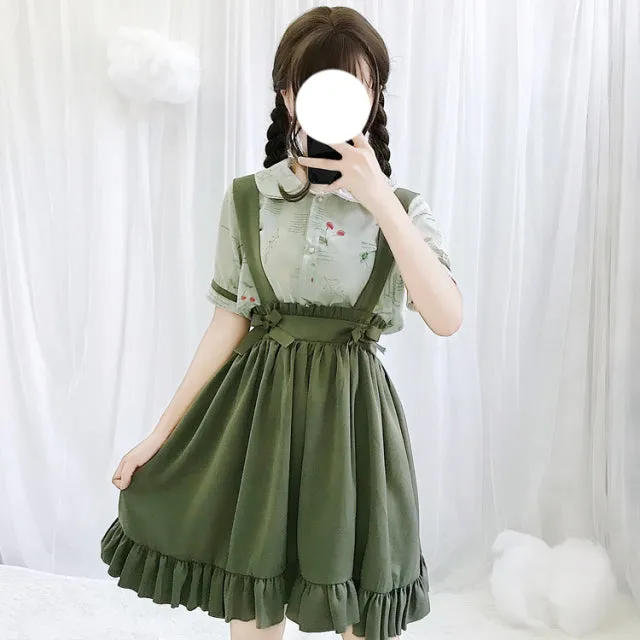 Cosplay with Style: Green Japanese Lolita Kawaii Pleated Long Skirt