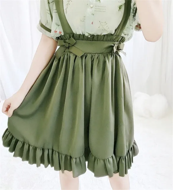 Cosplay with Style: Green Japanese Lolita Kawaii Pleated Long Skirt