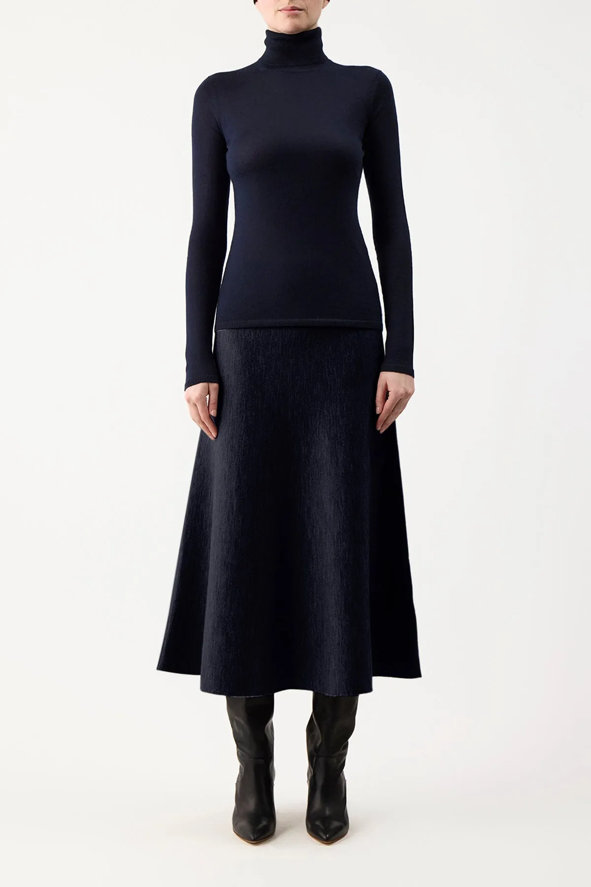 Costa Knit Turtleneck in Dark Navy Cashmere Silk