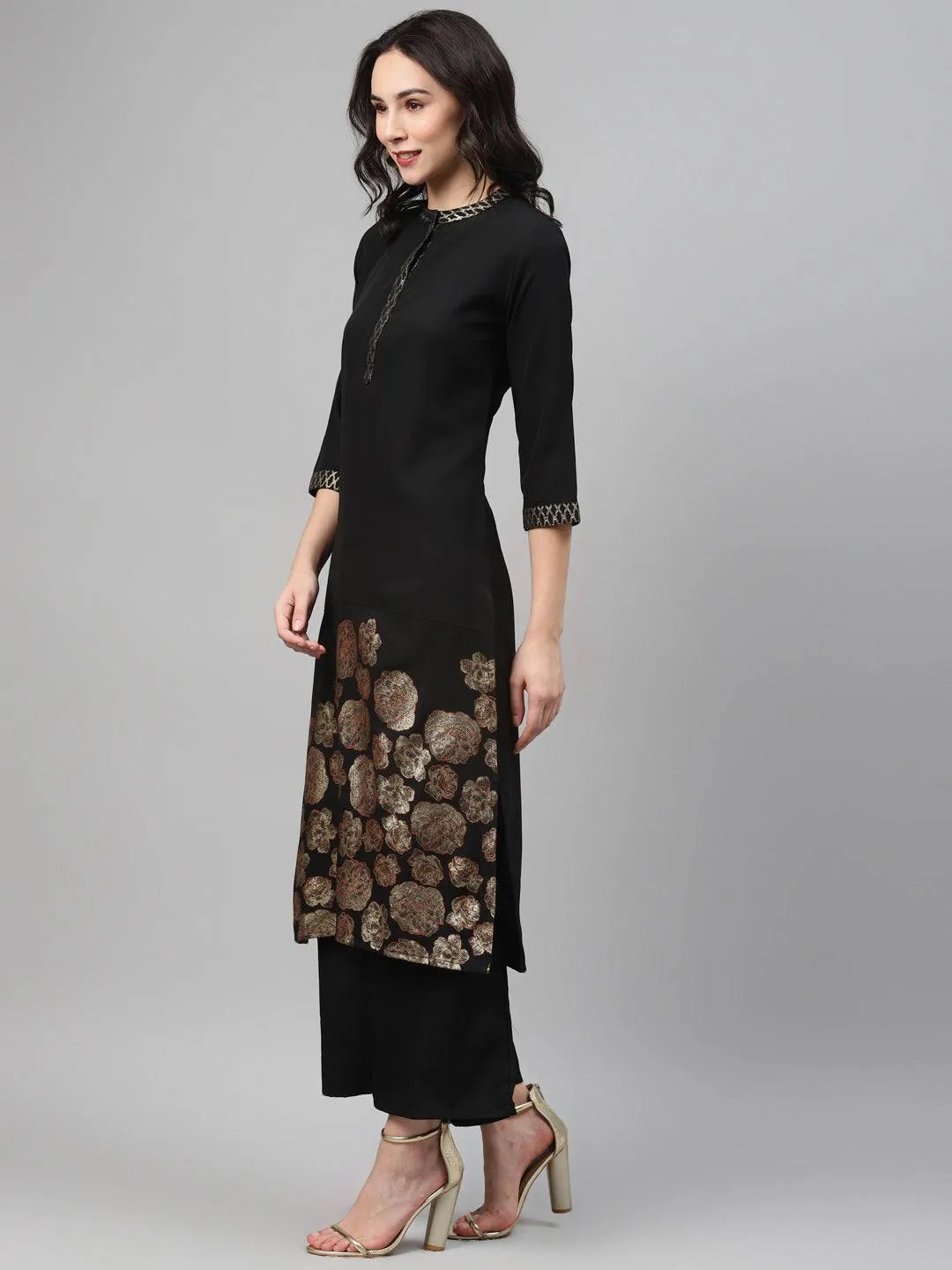 Crepe Black Gold Print Kurta