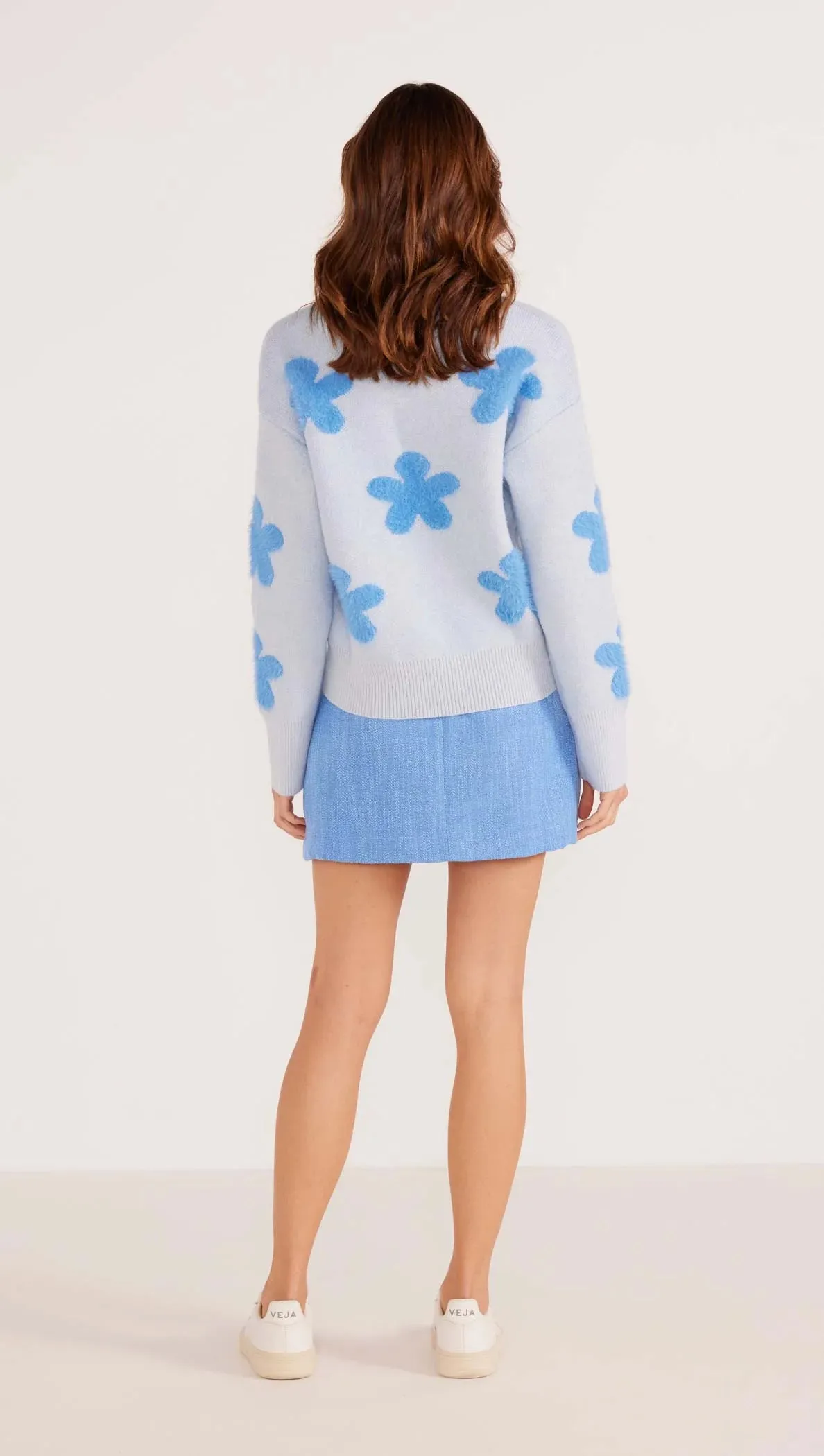 Daisy Fluffy Knit Jumper- Light Blue