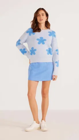 Daisy Fluffy Knit Jumper- Light Blue