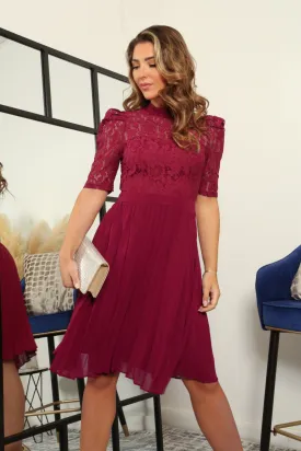 Double Second Red Pleated Lace Dress