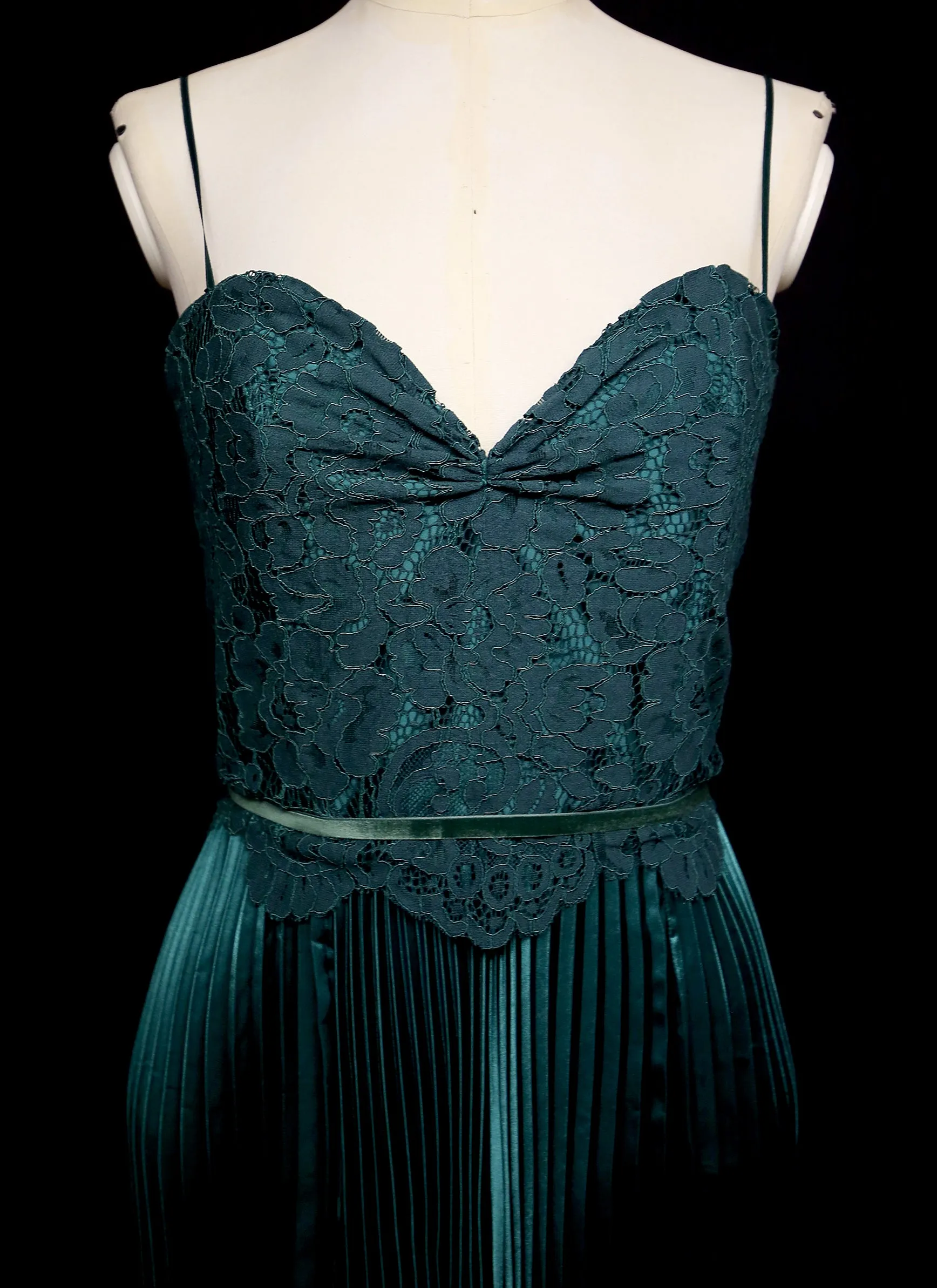 Emerald Green Pleated Satin Evening Dress