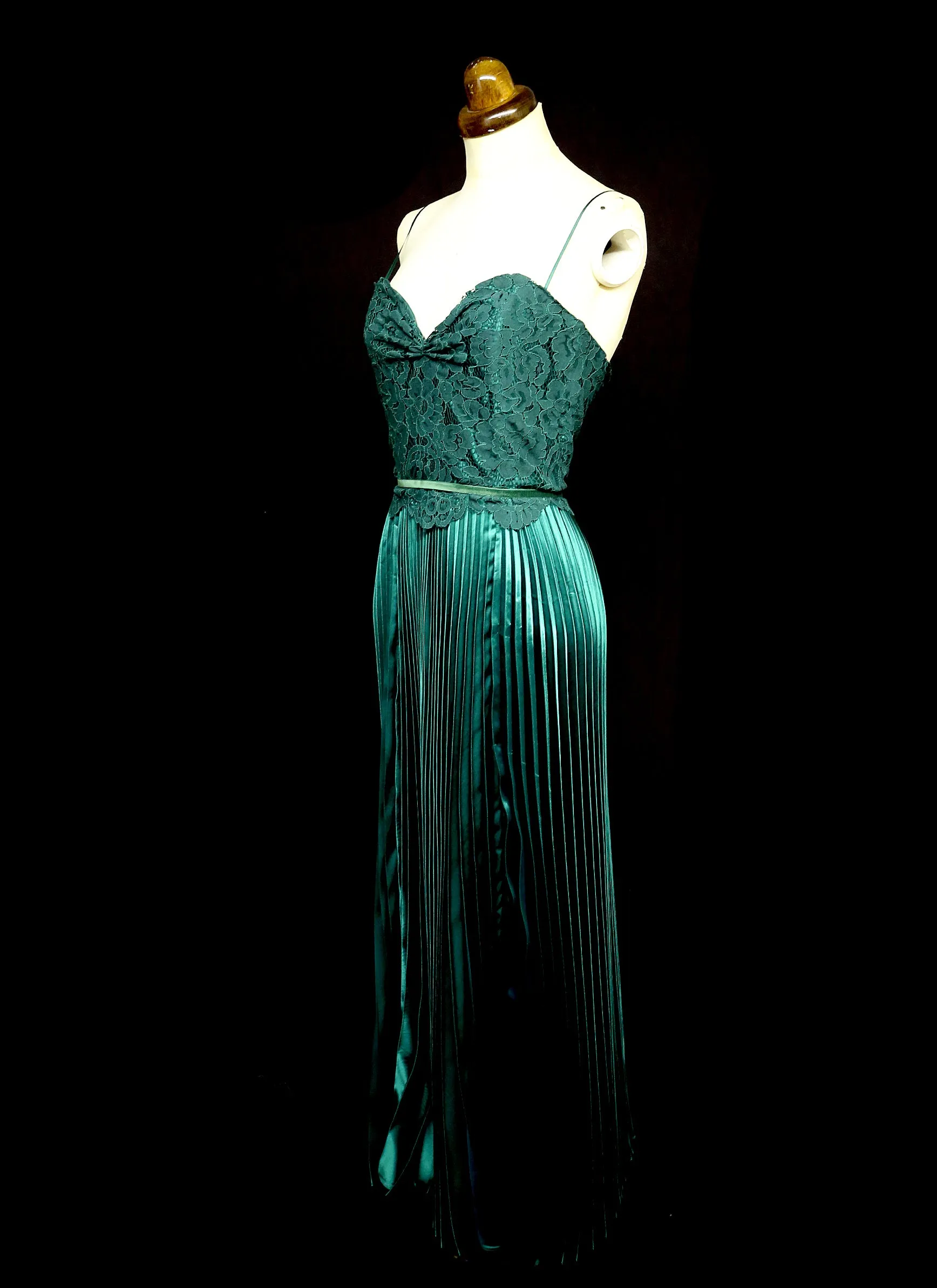 Emerald Green Pleated Satin Evening Dress