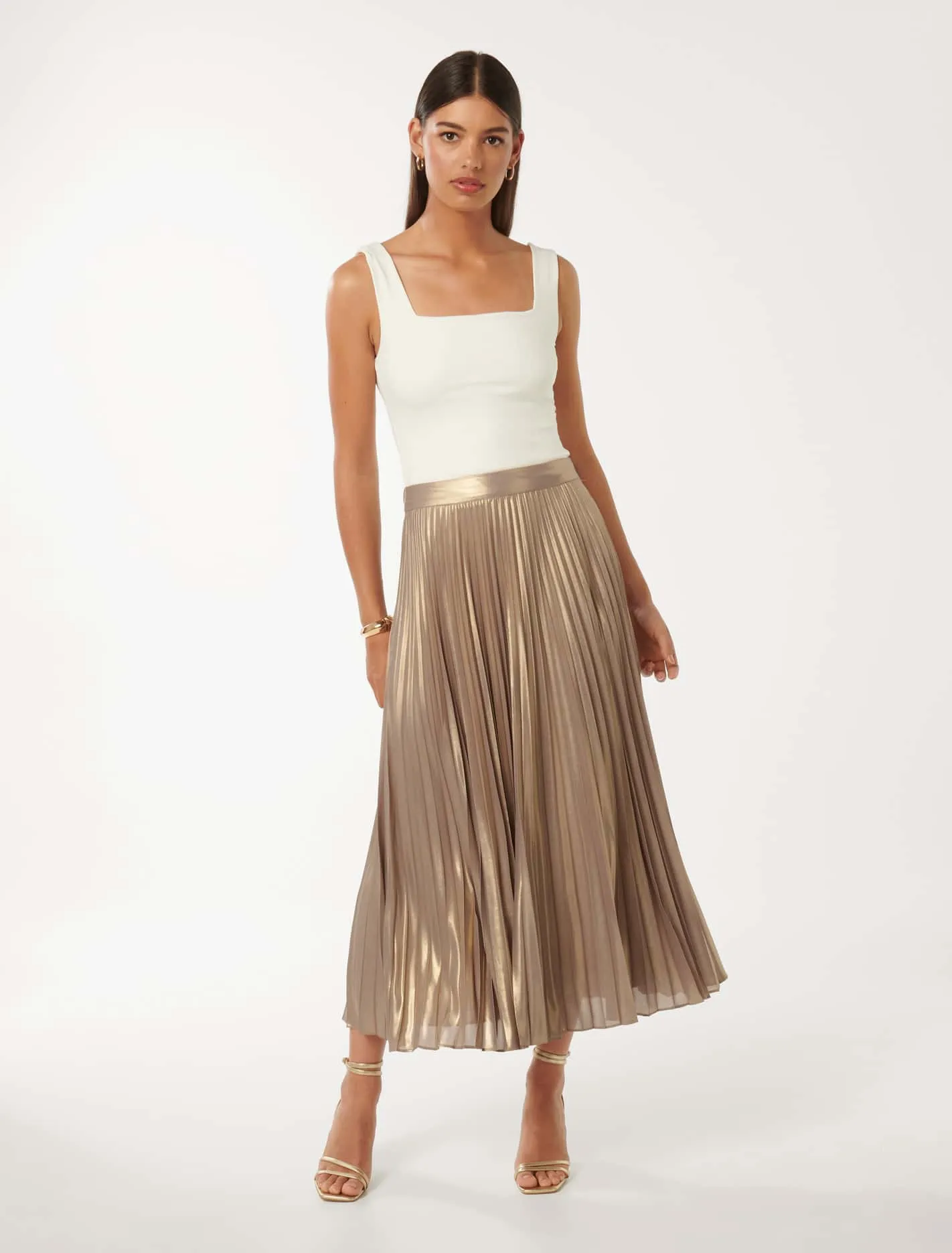 Estella Metallic Pleated Maxi Skirt