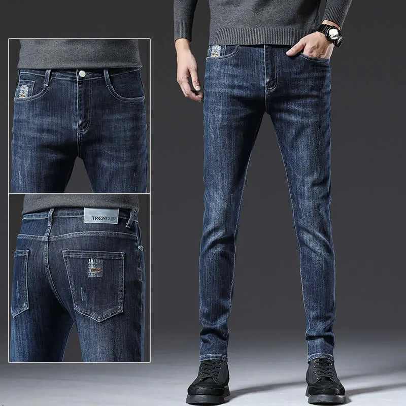 Fashion Trend All Seasons Men's Jeans new loose straight thick section Slim stretch trousers