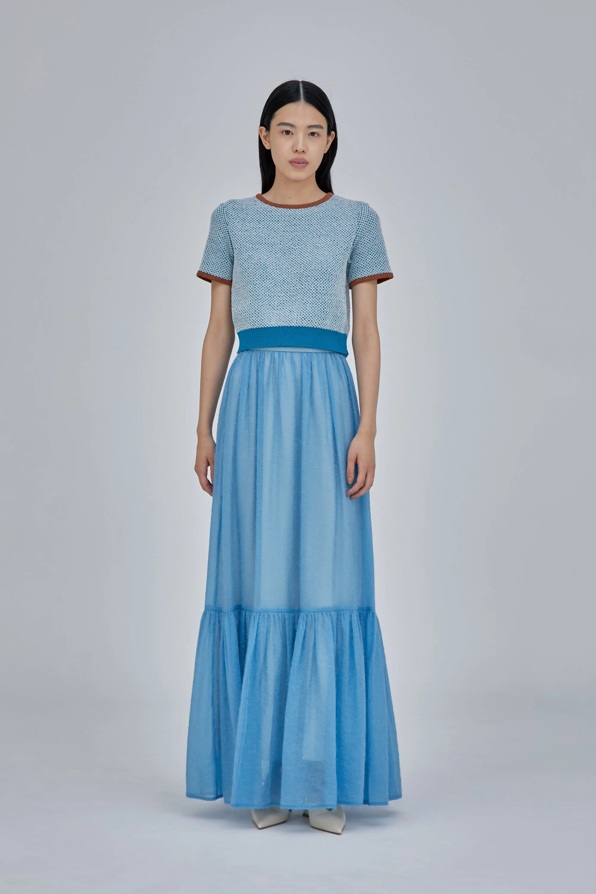 Fluffy jacquard skirt (Light blue)