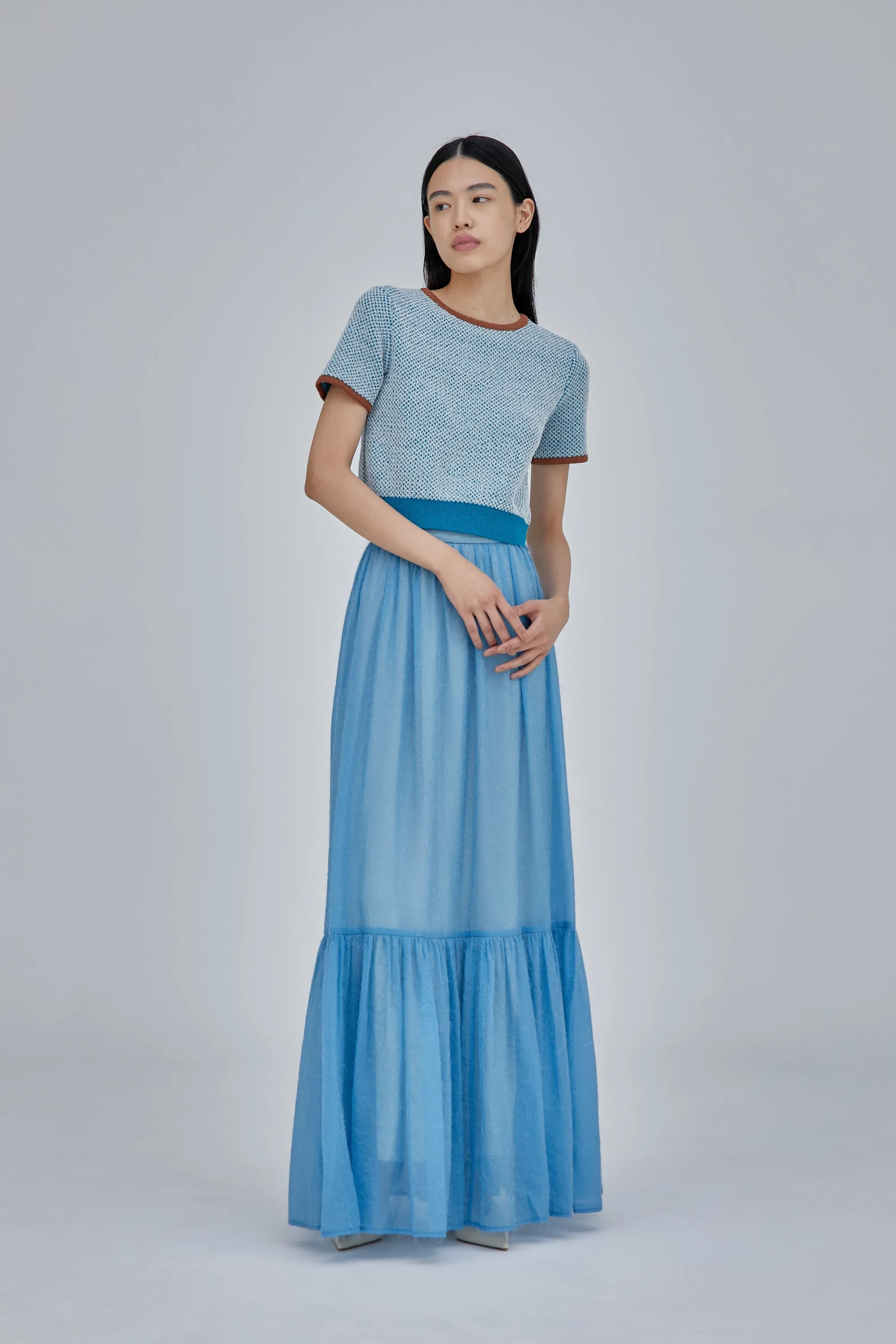 Fluffy jacquard skirt (Light blue)