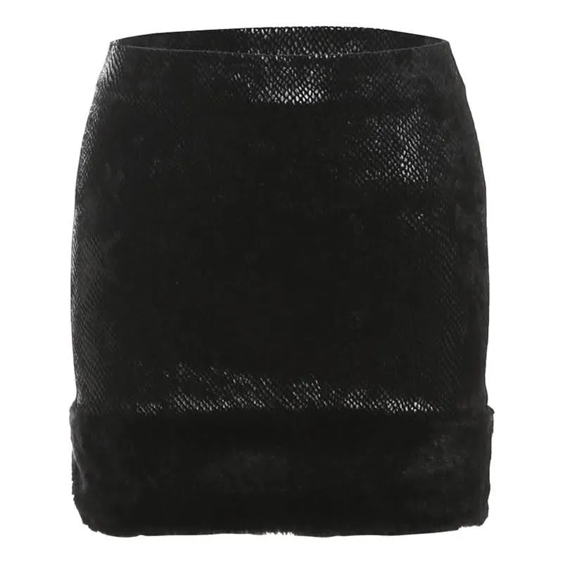 Fluffy textured solid patchwork mini skirt