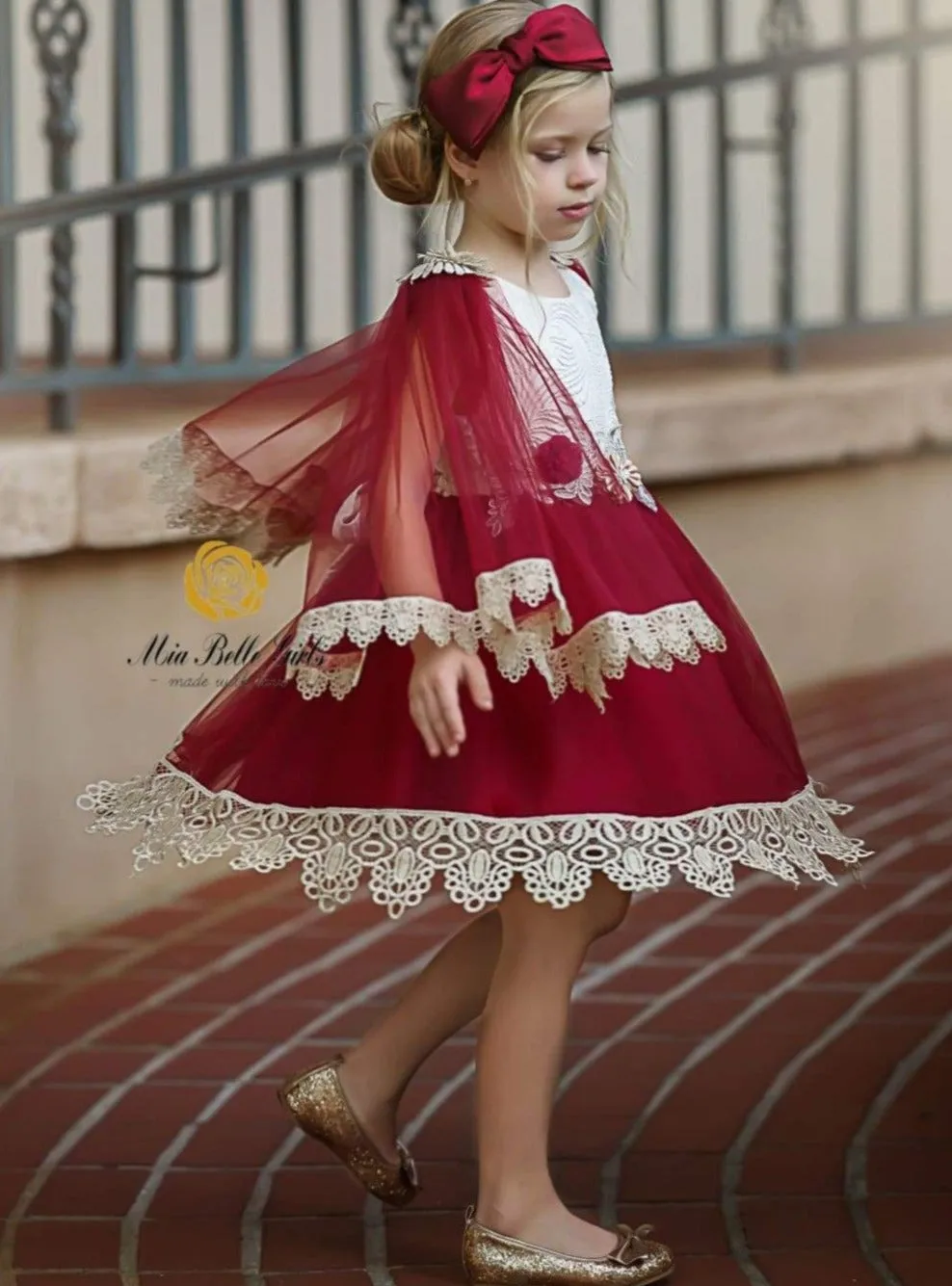 Girls Tulle Lace Trimmed Bohemian Holiday Dress