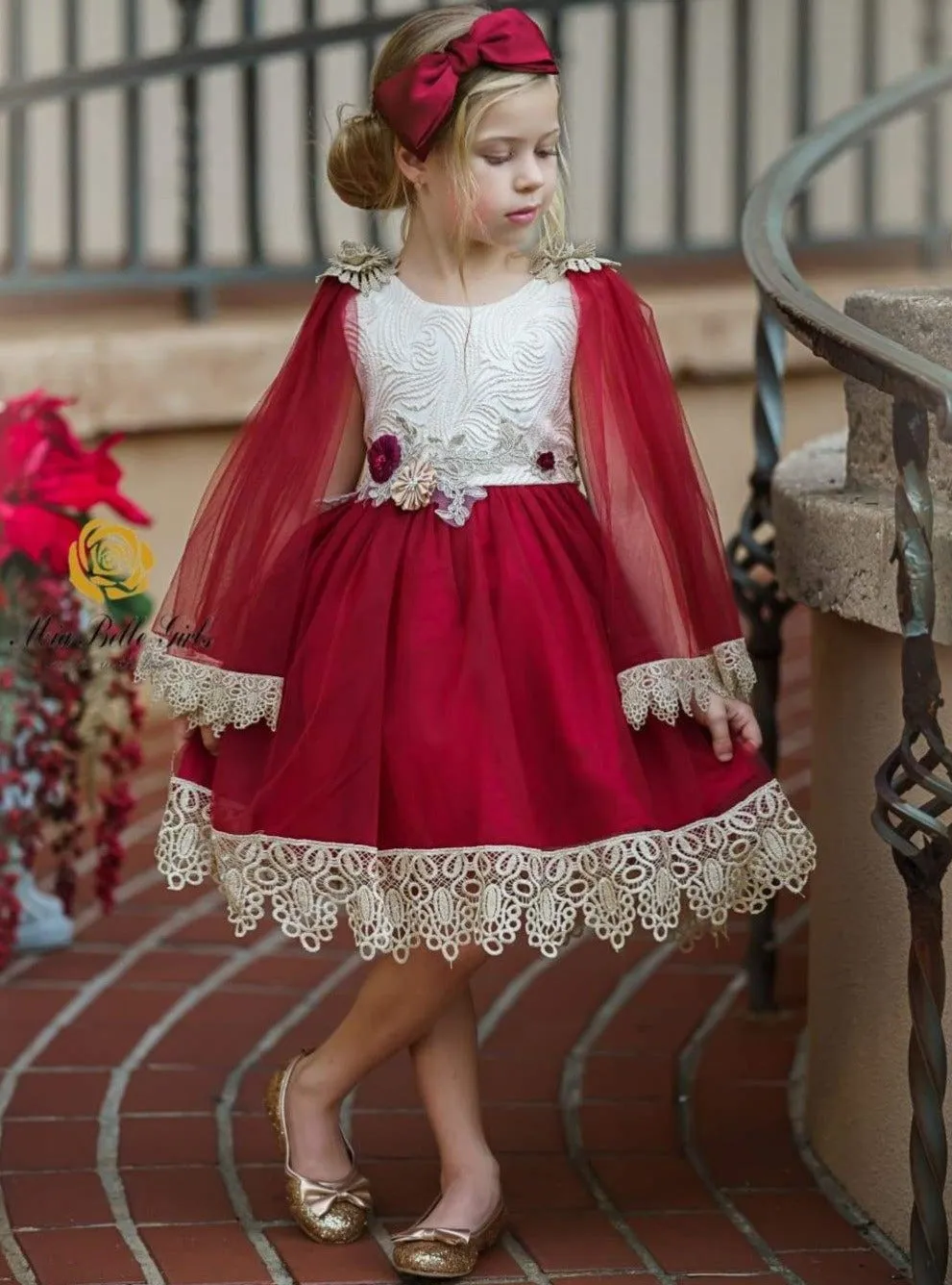 Girls Tulle Lace Trimmed Bohemian Holiday Dress