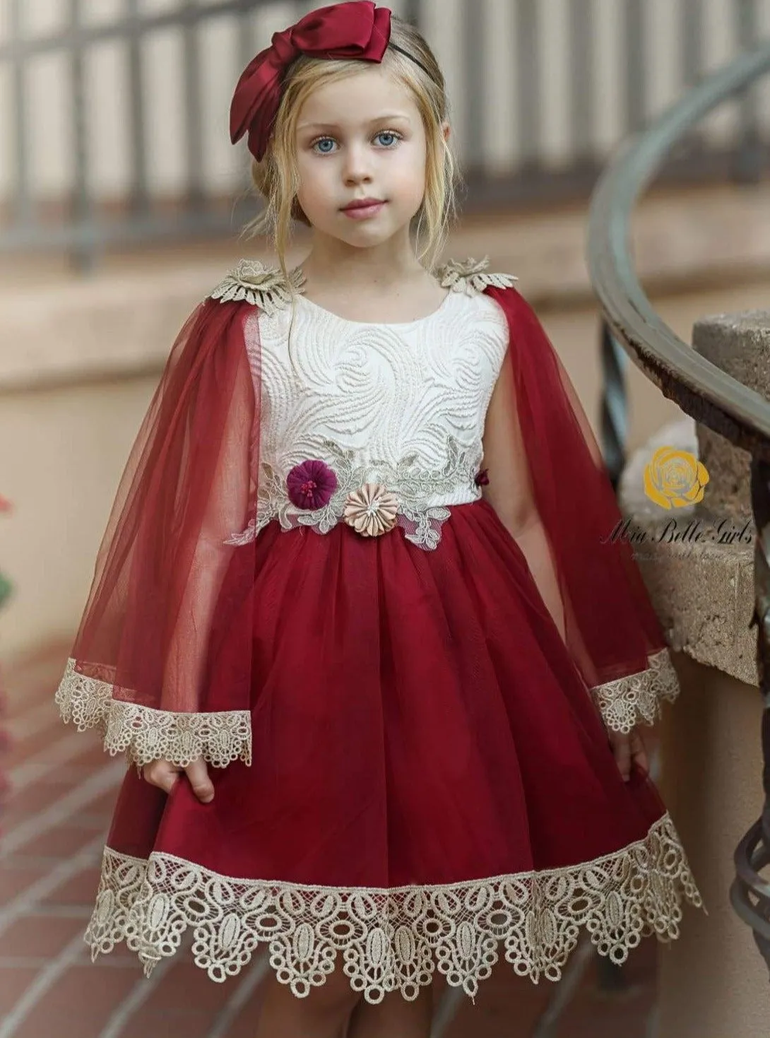 Girls Tulle Lace Trimmed Bohemian Holiday Dress