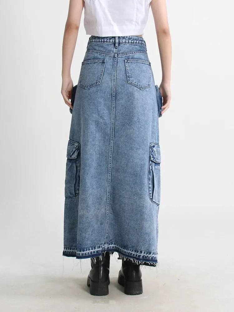 HEYFANCYSTYLE Cargo Denim Skirts High Waist