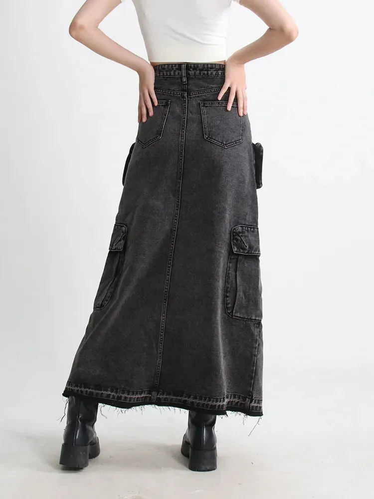 HEYFANCYSTYLE Cargo Denim Skirts High Waist