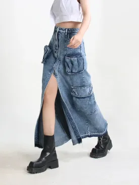 HEYFANCYSTYLE Cargo Denim Skirts High Waist