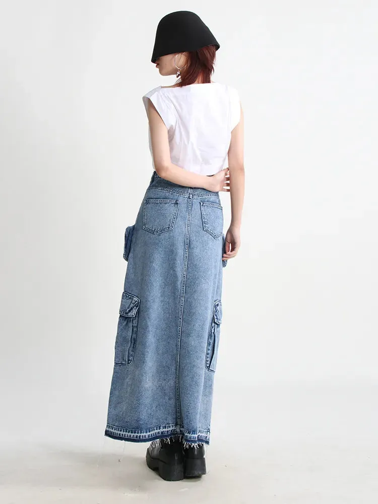 HEYFANCYSTYLE Cargo Denim Skirts High Waist