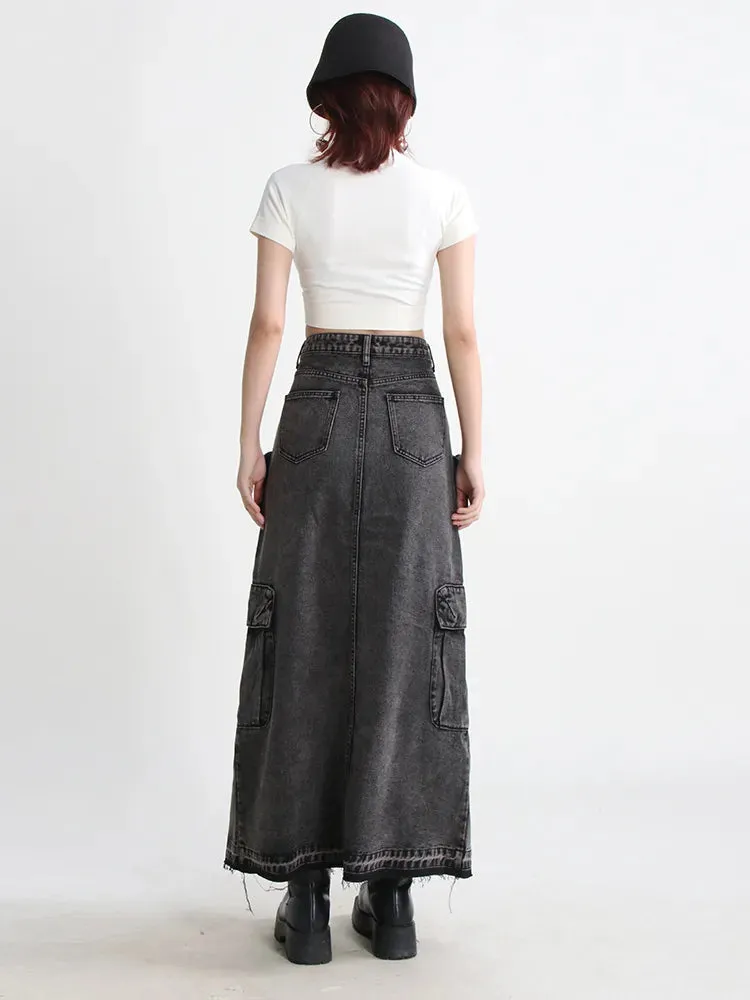 HEYFANCYSTYLE Cargo Denim Skirts High Waist