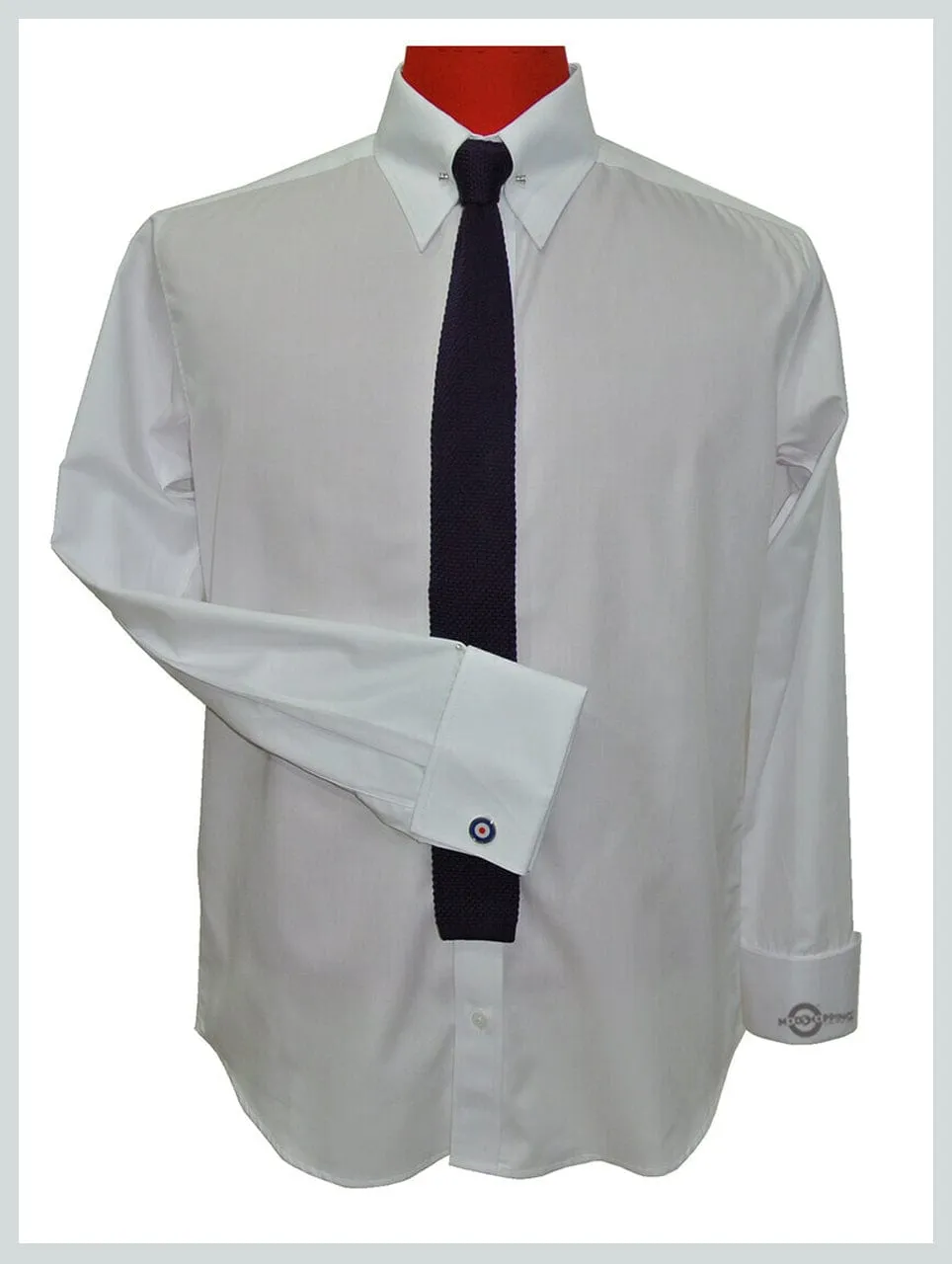 High Collar Pin White Shirt