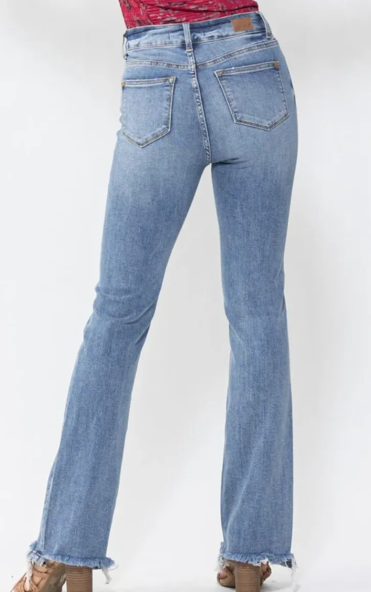 High Waist Jagged Hem Bootcut Denim Judy Blue Jeans