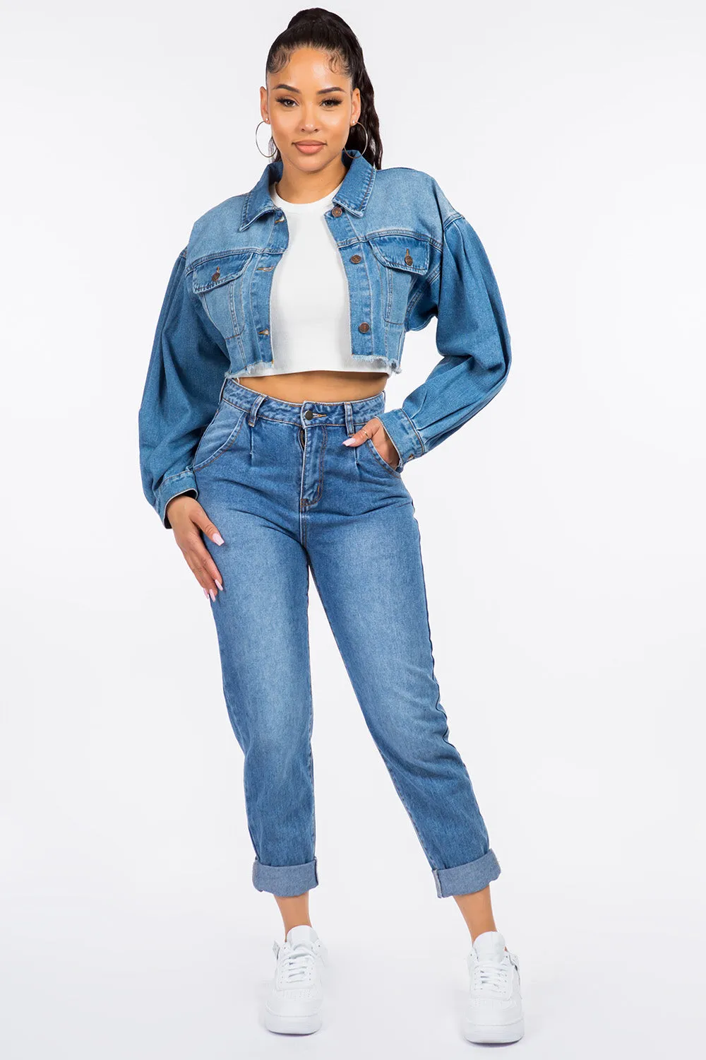 High Waist Pleated Waist Mom Jeans