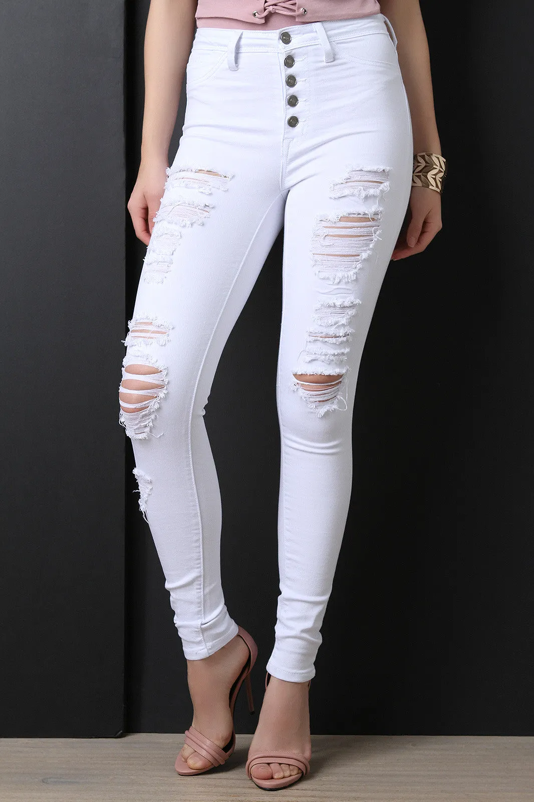 High Waisted Button-Up Skinny Jeans